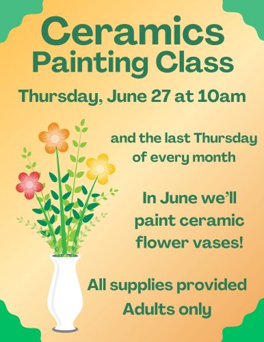 Ceramics Painting Class on June 27th at 10am at the Key West Library.