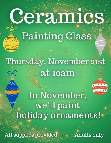 Ceramics Painting Class at the Key West Library on November 21 at 10am.