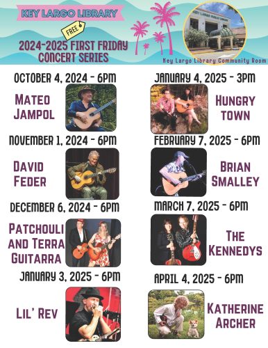 List of artists and dates for concerts outside of the Key Largo library branch
