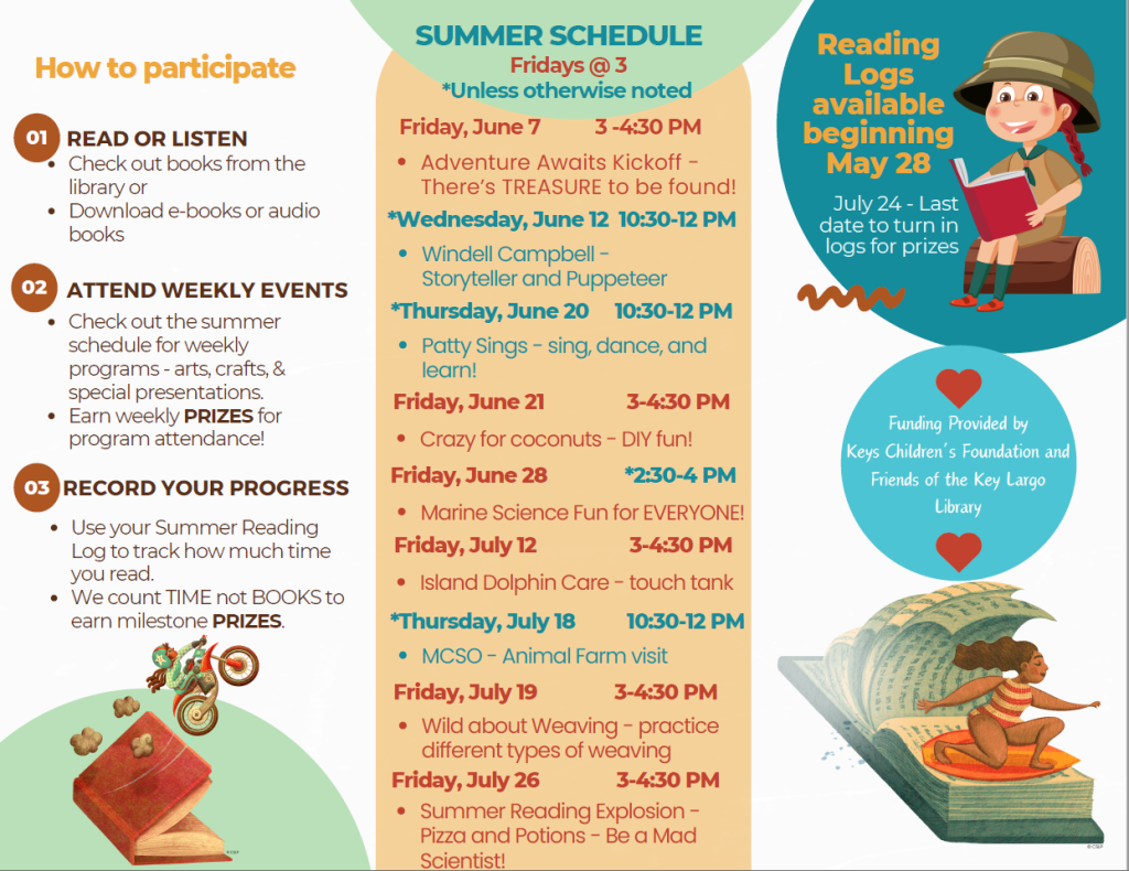 Summer reading schedule for the Key Largo Library