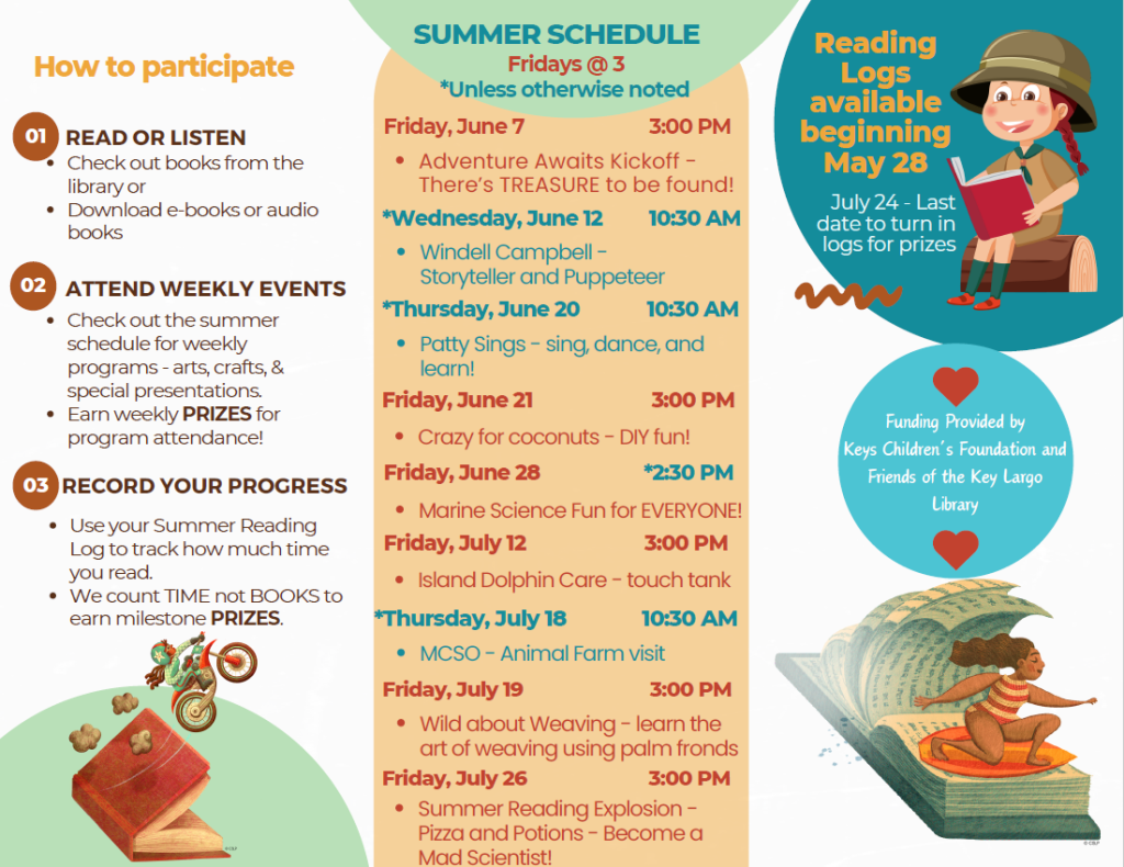 Schedule for Summer Reading events at the Key Largo library branch.
