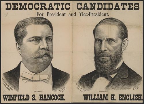 Democratic Candidates for President and Vice-President Winfield S. Hancock, Eilliam H. English. Engravings of two men.