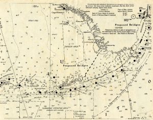 A chart showing proposed bridges between Big Pine Key and Cape Sable.